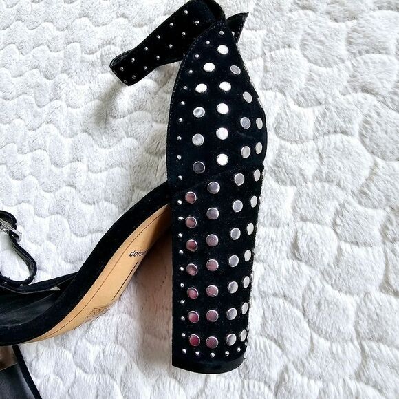 Dolce Vita black studded chunky heels block velvet 8 - Picture 2 of 9